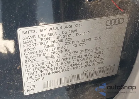 2017 Audi Q7 3.0T Premium из США, поврежденный, VIN WA1LAAF76HD047018